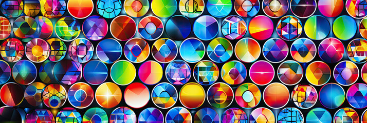 Aufkleber - A vibrant display of many circles in various sizes and colors, creating a mesmerizing and dynamic composition