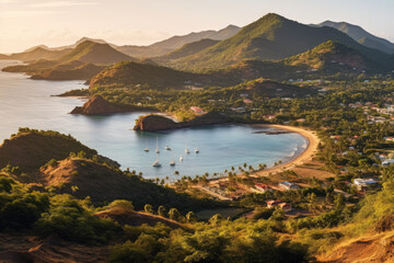 Canvas Print - A majestic bay surrounded by towering mountains, creating a breathtaking aerial view that showcases the beauty of natures landscape