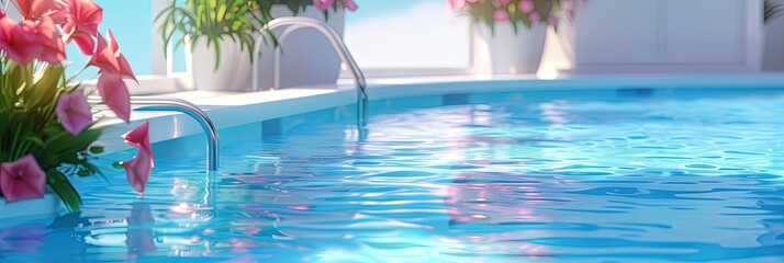 Swimming pool in a residential home with blue water