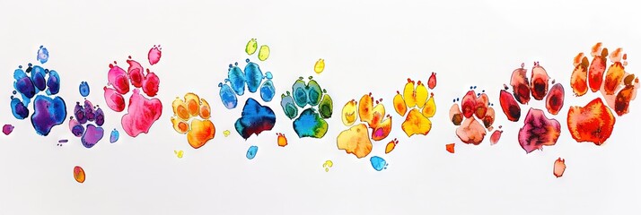 Wall Mural - Watercolor paw prints - colorful