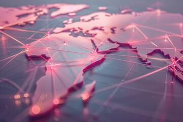 Poster - Global communication and international connections. World map with connected lines and dots