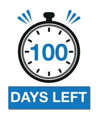 Poster - 100 days left. Count timer icon. Days left vector, clock design