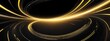 © Arceli - Wide angle panoramic view of a yellow speed of light curved motion path concept rays on plain black background from Generative AI