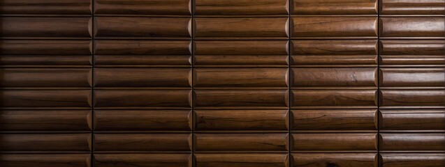 Wide angle panoramic view of brown wood crafted traditional paneling wall classic vintage luxury texture from Generative AI