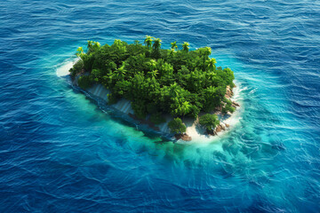 Poster - small, tropical island sits in the middle of a vast blue ocean
