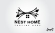 Nest Home Logo Design Template. Nest Property Logo. The Illustration Sign of The House Built on The Birds Nest Signifies a Quiet and Comfortable Home Inhabited Logo Design.