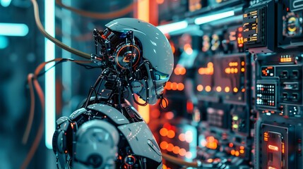 Poster - Sophisticated Robot Engaged in Machine Learning. Generative ai