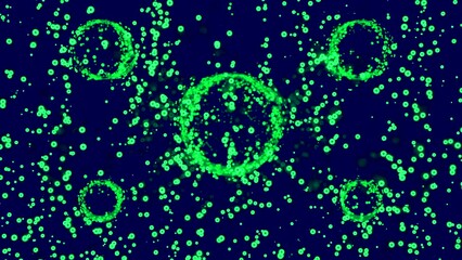 Poster - Circles background animation. Design. Green tiny particles and rings.