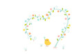 Cute chick and heart shaped arch decor plant on white background.