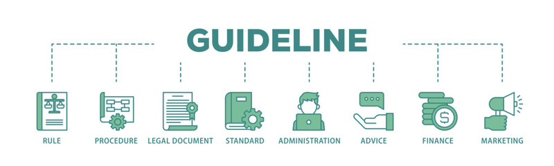 Poster - Guideline banner web icon illustration concept with icon of rule, procedure, legal document, standard, administration, advice, finance, marketing icon live stroke and easy to edit 