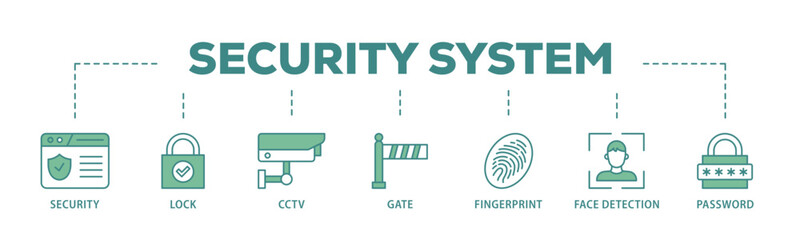 Fototapete - Security system banner web icon illustration concept with icon of password, gate, face detection, finger print, cctv, lock, security icon live stroke and easy to edit 