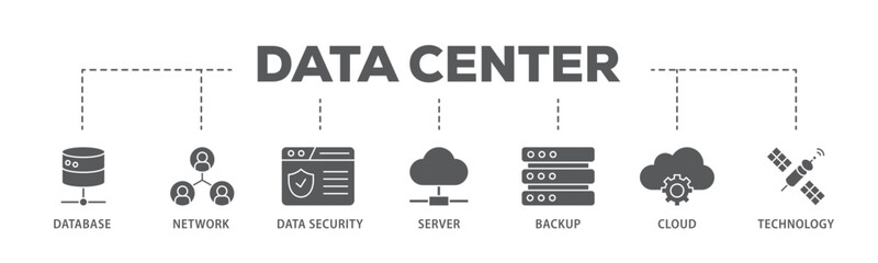 Fototapete - Data center banner web icon illustration concept with icon of database, network, data security, server, backup, cloud and technology icon live stroke and easy to edit 