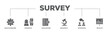 © Tiger - Survey banner web icon illustration concept with icon of evaluation, research, interview and result icon live stroke and easy to edit