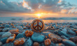 peace symbol on beach