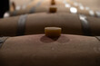 WIne celler with french oak barrels for aging of red wine made from Cabernet Sauvignon grape variety, Haut-Medoc vineyards in Bordeaux, left bank Gironde Estuary, Pauillac, France