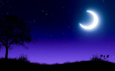 Wall Mural - the crescent moon glows in the sky. there are twinkling stars, clear and cloudless, for making backg
