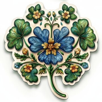 flower with leaves sticker on white background