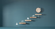 © Smile Studio AP - Growth or increase design concept. Cube block staircase moving step growing up to target. Success achievement or goal business motivation.