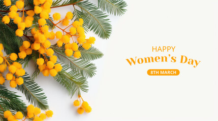 Wall Mural - International Women's Day Concept with mimosa flower On Isolated Background