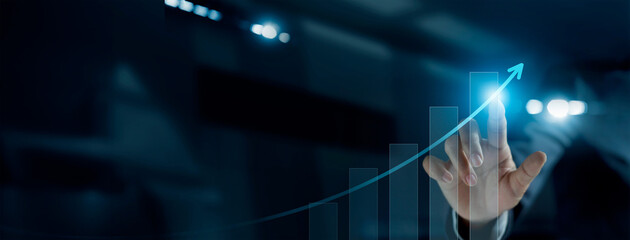 Poster - Businessman plan graph growth increase of chart positive indicators of business graph corporate future growth plan and economy growing growth.