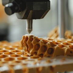 Poster - Close-up view of a 3D printers nozzle as it precisely