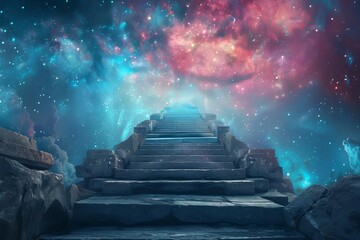 Canvas Print - Celestial journey A surreal path among the stars leading to the cosmic gates Metaphor for exploration and discovery