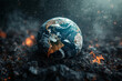 Earth planet dirty and polluted. Environmental protection and waste reduction. For a clean planet it is necessary to eliminate CO2 emissions.Earth is changing due to pollution