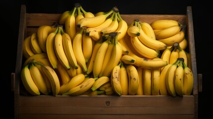 Aufkleber - Box filled with golden-hued bananas, close-up realistic photo Generative AI