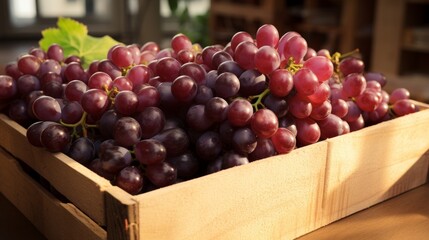 Poster - Box filled with ripe, succulent grapes, close-up realistic photo Generative AI