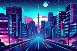 Fototapeta  - Tokyo nightlife illustration Anime style with neon and dynamic cityscape