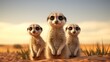 Generative AI Curious meerkats standing alert in the desert.