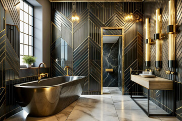 Art deco style interior of a bathroom