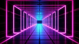 Fototapeta Perspektywa 3d - glowing lines, tunnel, neon lights