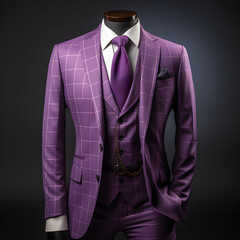 Elegant Purple Men's Formal Suit Isolated on Black Background