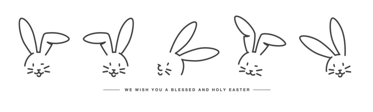we wish you a blessed and holy easter. easter handwitten bunny faces. doodle hare cute line design o