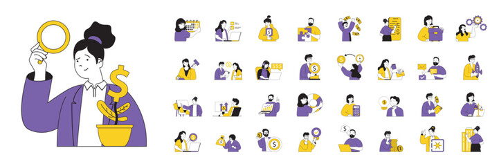 Poster - business concept with character situations mega set in flat web design. bundle of scenes people plan