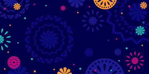 Wall Mural - Hispanic heritage month background. Vector banner, poster for social media, networks. Greeting card with copy space. National Hispanic heritage month text, Papel Picado pattern on blue background.