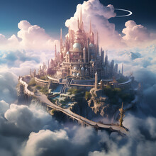 Flying Floating City Above The Clouds Sky Heaven Land