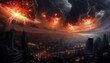 sci-fi scene of the meteorites explodes in the sky