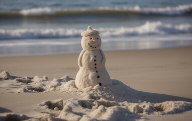 Wall Mural - snowman on the ocean shore