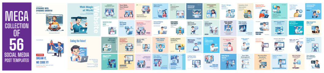 Poster - Mega collection of 56 social media post design template. used for web developer advertising