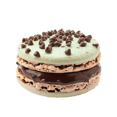 Wall Mural - Front view of a single mint chocolate macaroon isolated on a white transparent background