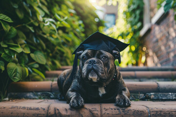 Poster - Black Bulldog with Graduation Cap