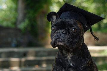 Poster - Black Pug with Graduation Cap