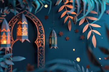 Wall Mural - Lanterns on the dark blue background Ramadan Kareem and Eid Mubarak