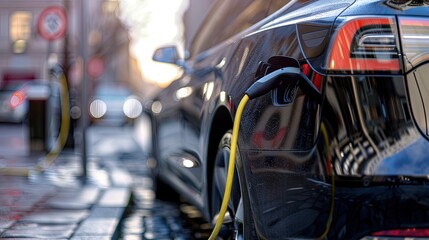 Wall Mural - Electric vehicle at a charging station in the city