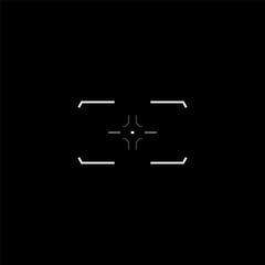 Poster - Cyberpunk aim, tech style square target, HUD sight, virtual futuristic interface for game, HUD crosshair. GUI aiming point, vector targeting reticle, focusing point.