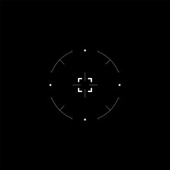 Poster - Cyberpunk aim, tech style circle target, HUD sight, virtual futuristic interface for game, HUD crosshair. GUI aiming point, vector targeting reticle, focusing point.