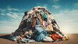Concept problem Planet Earth is littered with bunch of disposable clothes, global pollution textile lying in heap.
