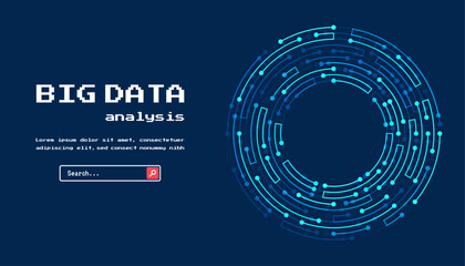 Fototapete - Technology background. Big data visualization concept. Abstract technology circuit board circle